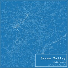 Blueprint US city map of Grass Valley, California.