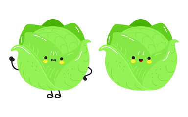 Cute funny Cabbage character. Vector hand drawn cartoon kawaii character illustration icon. Isolated on white background. Cabbage character concept