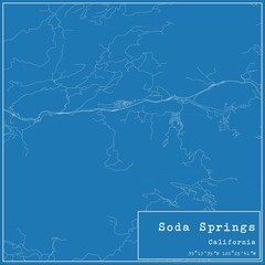 Blueprint US city map of Soda Springs, California.