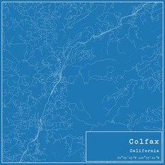 Blueprint US city map of Colfax, California.