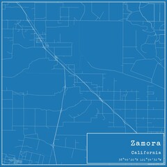 Blueprint US city map of Zamora, California.