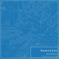 Fototapeta premium Blueprint US city map of Roseville, California.