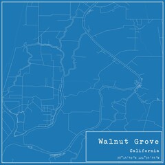 Blueprint US city map of Walnut Grove, California.
