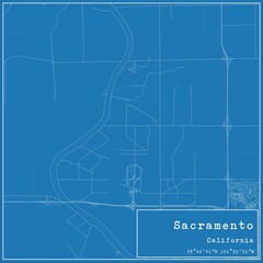 Blueprint US city map of Sacramento, California.