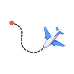 Aircraft flight path 3d icon. Airplane flight path with dotted line