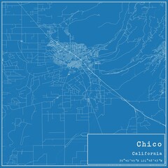 Blueprint US city map of Chico, California.