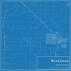 Blueprint US city map of Woodland, California.