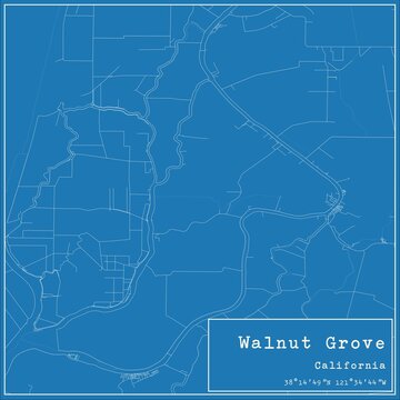 Blueprint US city map of Walnut Grove, California.