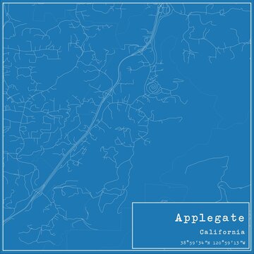 Blueprint US city map of Applegate, California.