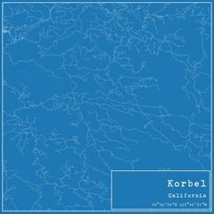 Blueprint US city map of Korbel, California.