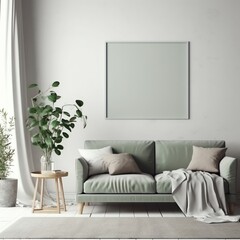 blank frame mockup on the wall in the cozy living room