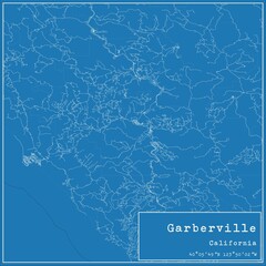 Blueprint US city map of Garberville, California.