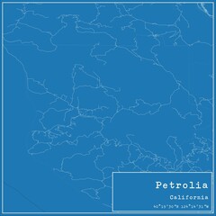 Blueprint US city map of Petrolia, California.