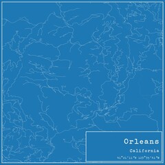 Blueprint US city map of Orleans, California.