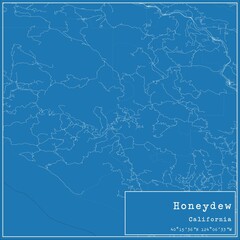 Blueprint US city map of Honeydew, California.