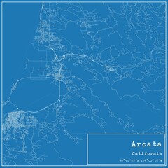 Blueprint US city map of Arcata, California.