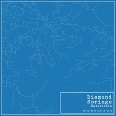 Blueprint US city map of Diamond Springs, California.