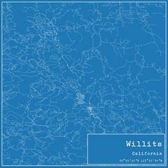 Blueprint US city map of Willits, California.