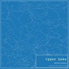 Blueprint US city map of Upper Lake, California.