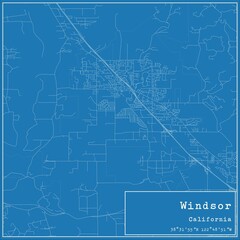 Blueprint US city map of Windsor, California.