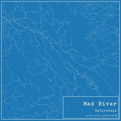 Blueprint US city map of Mad River, California.