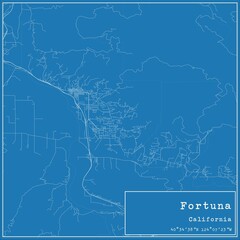 Blueprint US city map of Fortuna, California.