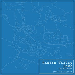 Blueprint US city map of Hidden Valley Lake, California.