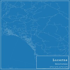 Blueprint US city map of Lucerne, California.