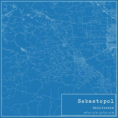 Blueprint US city map of Sebastopol, California.