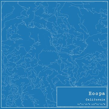 Blueprint US city map of Hoopa, California.
