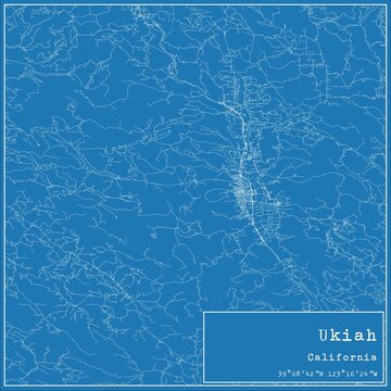 Blueprint US city map of Ukiah, California.
