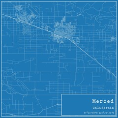 Blueprint US city map of Merced, California. - obrazy, fototapety, plakaty