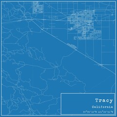 Blueprint US city map of Tracy, California.