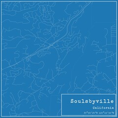 Blueprint US city map of Soulsbyville, California.