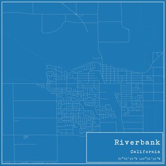 Blueprint US city map of Riverbank, California.