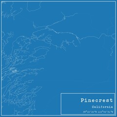 Blueprint US city map of Pinecrest, California.