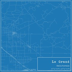 Blueprint US city map of Le Grand, California.