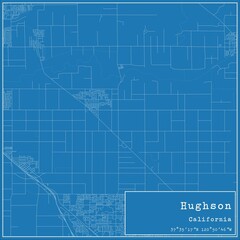 Blueprint US city map of Hughson, California.