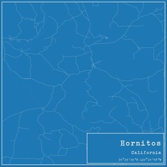 Blueprint US city map of Hornitos, California.