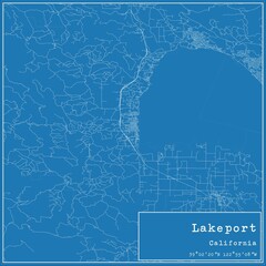Blueprint US city map of Lakeport, California.