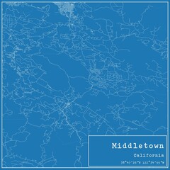 Blueprint US city map of Middletown, California.