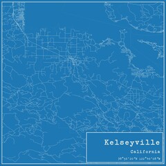 Blueprint US city map of Kelseyville, California. - obrazy, fototapety, plakaty