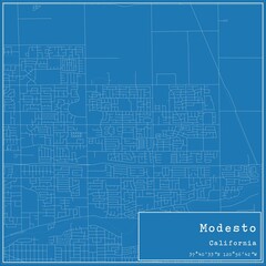 Blueprint US city map of Modesto, California.