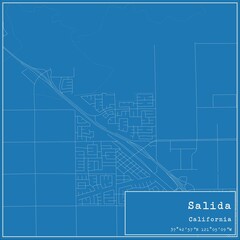 Blueprint US city map of Salida, California.