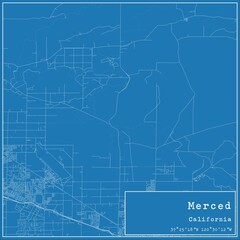 Blueprint US city map of Merced, California. - obrazy, fototapety, plakaty