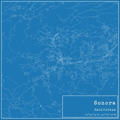 Blueprint US city map of Sonora, California. - obrazy, fototapety, plakaty