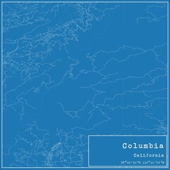 Blueprint US city map of Columbia, California. - obrazy, fototapety, plakaty