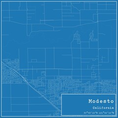 Blueprint US city map of Modesto, California.