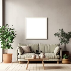 blank frame mockup on the wall in the cozy living room