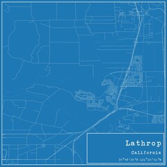 Blueprint US city map of Lathrop, California. - obrazy, fototapety, plakaty